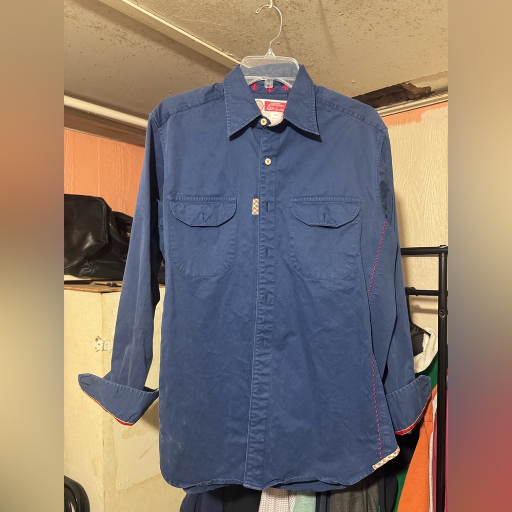 Robert Graham Button Up Shirt Mens Small Blue Fleur De Lis Casual